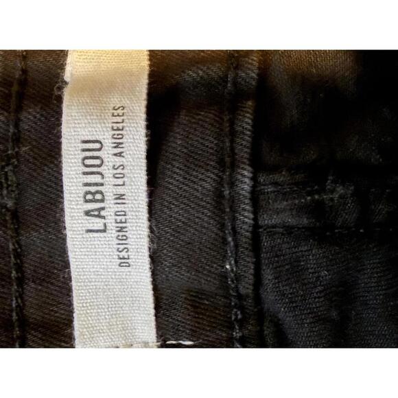 Labijou Black Lace Up Skinny Pants Silver Side Grommets Stretch Fit Size M - Picture 5 of 8